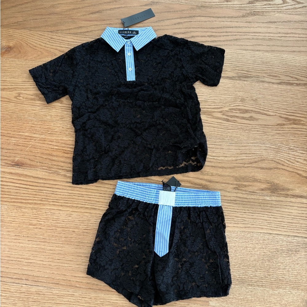 Lioness Black and Blue Lace Top